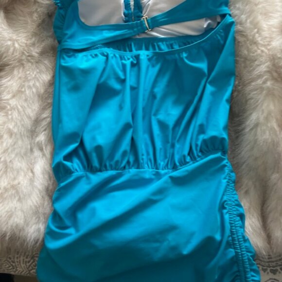 Blue Ruched Off-Shoulder Swim Cover-Up / Long Tankini Top โ Size Small - Picture 6 of 6